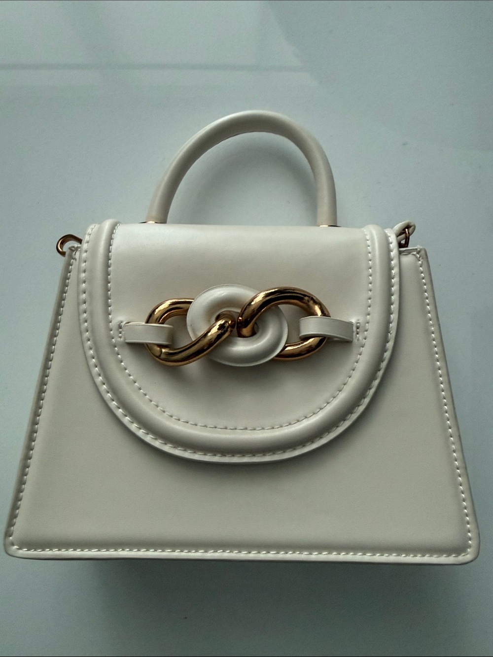 Classic White Top-Handle Women's Bag with Gold Chain Accent